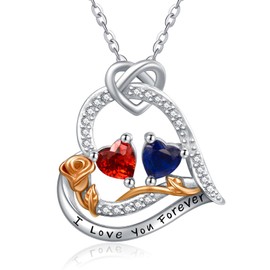 Rose Necklace for Women 925 Sterling Silver Heart Necklace Garnet Sapphire January September Birthstone Necklaces Rose Pendant Jewelry Gifts for Grandma Mom