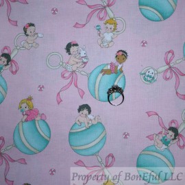 Michael Miller Fabric BonEful Fabric FQ Cotton Quilt Pink Baby Girl Rattle Bunny Bird Egg Nursery Ball