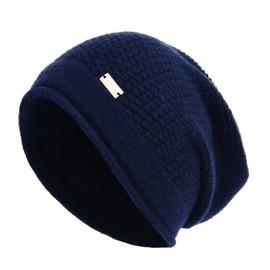 jaxmonoy Gorros holgados para mujer, de invierno, suave, cálido, de cachemira, gorro de calavera, gorro de lana para mujer, Azul marino, M