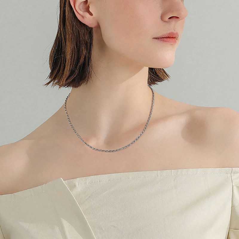 Sterling Silver Rope Chain 22 Inches Men 1.5mm Sterling Silver