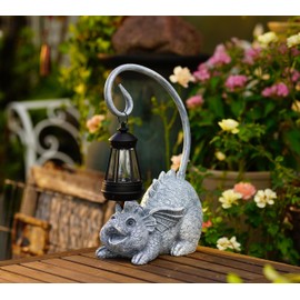 Tiejiajiang Baby Dragon Statue with Solar Lantern - Dragon Garden Decor and Housewarming Gifts for Mom, Women - Outdoor Dragon Gifts for Yard