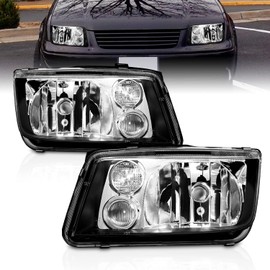 AmeriLite for 1999-2005 Volkswagan Jetta Black Housing Headlights Fog Lights Pair - Passenger and Driver Side