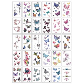 30 Sheets Of Fine Line Temporary Tattoos, Colourful Butterfly Realistic Removable Body Art,100s of Tattoos, Festival Accessories