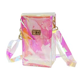 TotePrint Small Holographic PVC Shoulder Bag, Waterproof Crossbody Bag for Beach, Travel & Everyday Use, Lightweight & Compact with Zip, pink, S