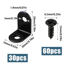 TXXATX Pack of 30 Angle Connectors Black Angle 20 x 20 x 16 mm Angle Black Stainless Steel Angle Small 90 Degree Metal Angle with Screw Furniture Angle for Wood Furniture Table Chair Cabinets