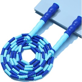 Soft Beaded Jump Rope for Kids Women, Tangle-Free Skipping Rope, Adjustable Jumprope, Workout Jump Rope (Blue)