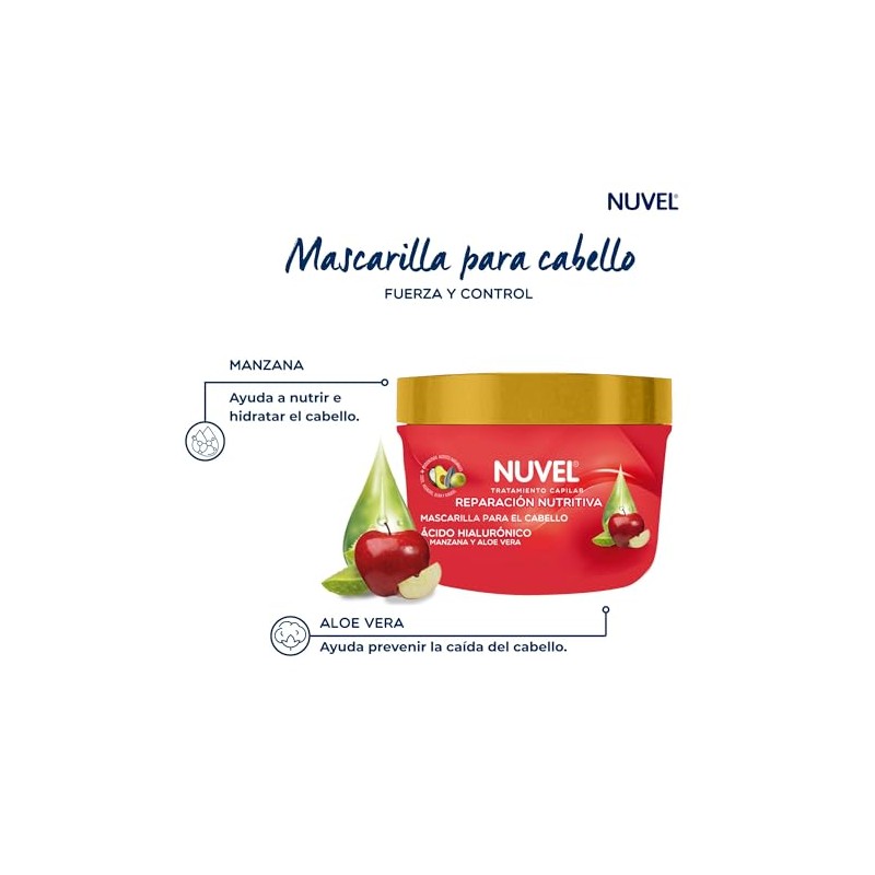 Nuvel Mascarilla Capilar Reparación Nutritiva con Acido Hialuronico Manzana Aloe