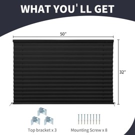 LUCKUP RV Blinds for Camper Window Blackout RV Shades Curtains 50" W x 32" L w/Aluminum Foil, RV Pleated Shades for Travel Trailer Window, Black
