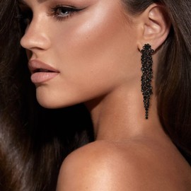 EVER FAITH Statement Earrings Rhinestone Crystal Banquet Long Chandelier Dangle Earrings for Women Prom Wedding Bridal Clear Silver Tone, Crystal, No Gemstone