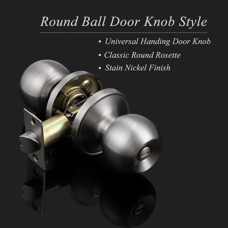 Probrico Bedroom Bathroom Door Knobs Brushed Nickel Door Handles, Interior