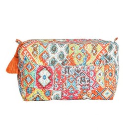 AAVIANA Block Print Designer Toiletry Bag & Makeup Case - Boho Floral Quilted Pouch for Cosmetics, Skincare - Waterproof Lined Organizer for Purse, Travel, Gift, Pencils