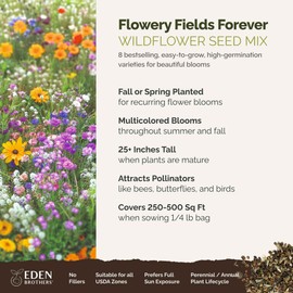 Eden Brothers Flowery Fields Forever Flower Mixed Seeds for Planting, 1/4 lb, 120,000+ Seeds with Cornflower, Candytuft | Attracts Pollinators, Plant in Spring or Fall, Zones 3, 4, 5, 6, 7, 8, 9, 10