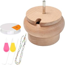 GENCAM Wooden Bead Spinner, 2 in 1 Bead Sets with Thread Spool Winder, Wooden Bead Spinner for Jewellery Making, Wooden Bead Spinner with 2 Beading Needles and Threading Tool
