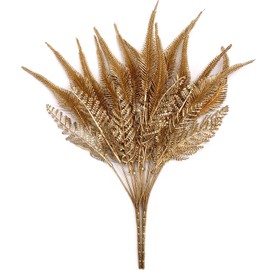 LOVENIMEN Artificial Plants for Christmas, Fake Golden Tail Grass Plant Boston Fern Bush Plant Bushes Faux Shrubs Greenery Indoor Outside Hanging Planter Home Garden Decor Festival Decoration - 2 Pcs