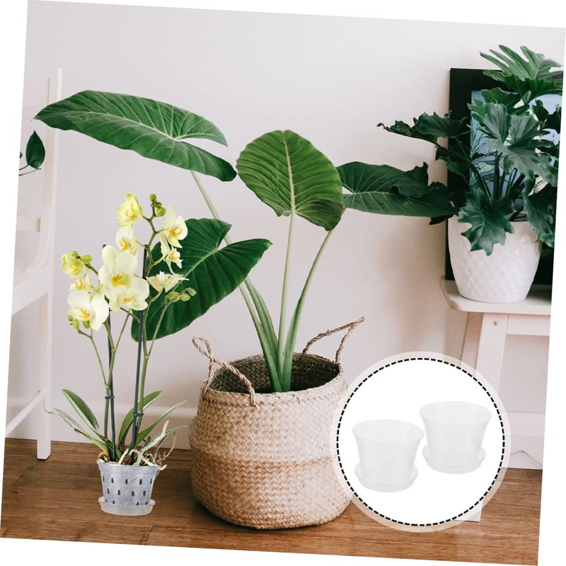 Abaodam 2 Sets Clear Plastic Orchid Pots of Breathable Planters