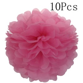 Lightingsky 10pcs DIY Decorative Tissue Paper Pom-poms Flowers Ball Perfect for Party Wedding Home Outdoor Decoration (8-inch Diameter, Dark Pink)