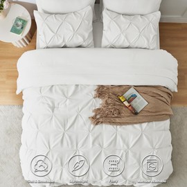CozyLux Ivory Queen Comforter Set - 7 Pieces Bed in a Bag Ivory, Pintuck Comforters Pinch Pleat Bedding Sets with All Season Comforter, Flat Sheet, Fitted Sheet and Pillowcases & Shams