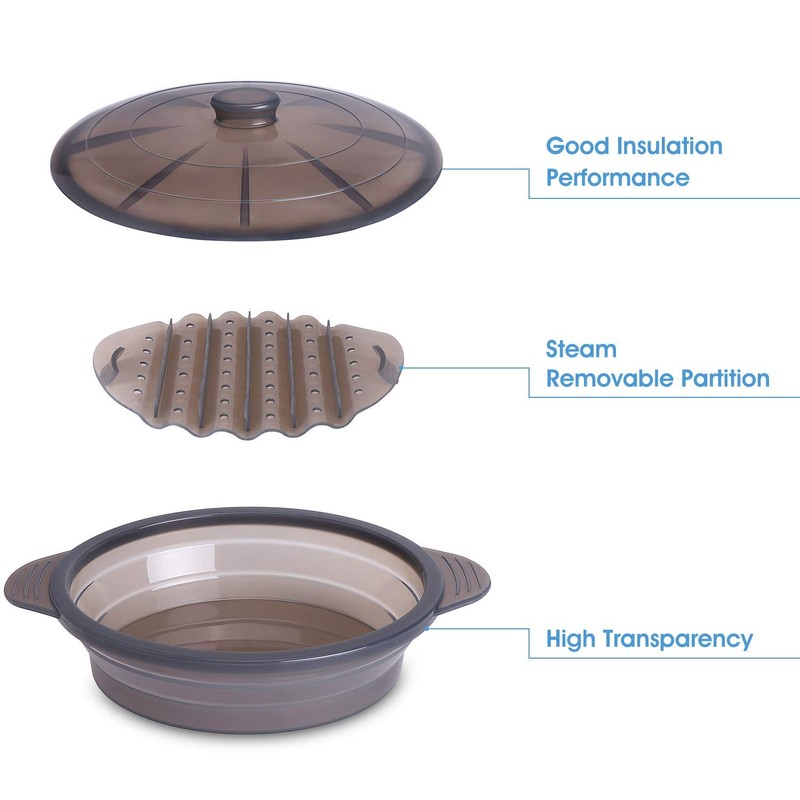 EuChoiz Microwave Steamer Cooker Collapsible Bowl-Silicone Steamer Cookware with Handle