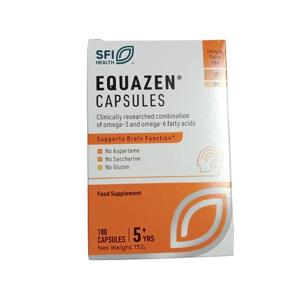 EQUAZEN Family Capsules, Omega 3 & Omega 6 Supplement, Fish Oil, Supports Brain Function, Clinically Researched Blend of DHA, EPA & GLA, Suitable for Children from 5+ to Adult, 180 Capsules