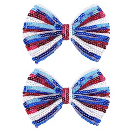 4th of July Patriotic Hair Bows American Flag Alligator Clip for Girls Glitter Sparkly Red White Blue Hair Clip Sequin Hairpins Women Independence Day Christmas Hairs Accessories 5'' TSFJ49