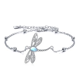 YAFEINI Dragonfly Bracelet for Women Sterling Silver Moonstone Bracelet Dragonfly Jewellery Gifts for Women