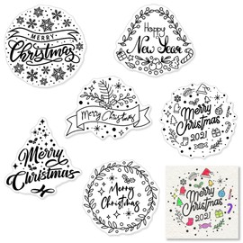 Merry Christmas Clear Stamps for Card Making Decorative Xmas Theme Happy New Year Leaf Lace Snowflake Clear Rubber Stamps with Sentiment Words Winter Clear Stamp for Card Making DIY Photo Album