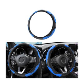Adunsiaoto Steering Wheel Cover, Genuine Leather, Breathable, Anti-Slip, Breathable Steering Wheel Protection, Suitable for Car/SUV, Cosy Breathable Steering Wheel Protector (Blue)