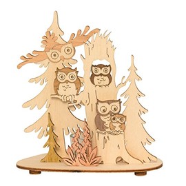 Kuhnert - High-quality tea light holder "owl" - with attached precious wood veneer - dimensions: 13 x 10 x 15 cm - made in Germany