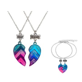 Caiyao 4 Pcs/Set BFF Necklaces and Bracelets Best Friends Half Heart Pendant Chain Necklaces Half Heart Friendship Jewelry Set 2 Friends Sisters Birthday Gift for Women-4Pcs/Set