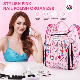 SAVILAND Nail Polish Organizer Bag: 33L Large Nail Organizers and Storage Bag Holds 80 Bottles (15ml/0.5 fl.oz) & Lamp, Portable Gel Polish Holder Carrying Case Manicure Storage Tools Travel Home Use