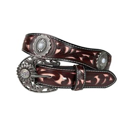 TOPACC Girls Western Belts for Woman Brown Cowgirl Belt Rodeo Cowboy Country Leather Concho Belt for Jeans Pants Dresses