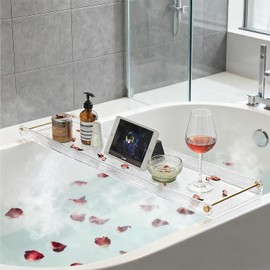 Acrylic Bathtub Tray, NEWRAIN Luxury Bath Caddy Tub Table,Unique House Warming Gifts, New Home, Anniversary and Wedding Gifts for Couple, Bathroom Accessories for Spa or Reading Lite Style