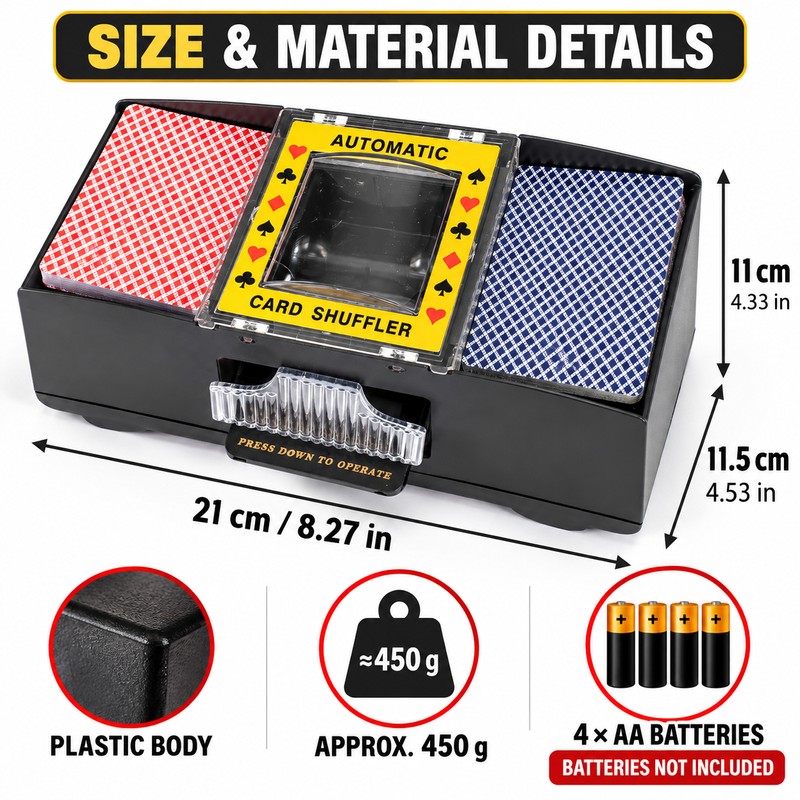 Automatic 2-Deck Card Shuffler, Battery Operated Electric Playing Card Shuffle