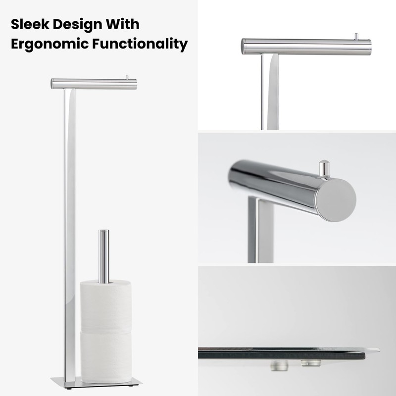 Torre & Tagus 29" Chrome Free Standing Toilet Paper Holder
