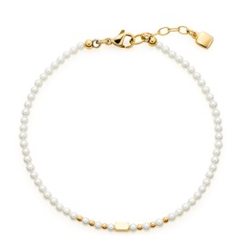 Leonardo Ciao Doro Bracelet Stainless Steel Filigree Pearl Bracelet Made of White Imitation and Gold Stainless Steel Beads Women's Jewellery 022119, Stainless Steel, No Gemstone