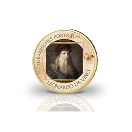 Collector's Coin Lucanic Portrait Leonardo da Vinci with Colour Motif and 24 Carat Gold Plated