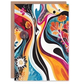 Artery8 Greeting Card Bright Colourful Psychedelic Floral Painting Blank For Him Or Her Art Birthday Card