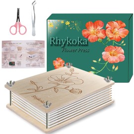 Rhykoka Professional Flower Press, 8 Layers 6.3x8.3 inch (16x21cm) Wooden Flower Press Kit/Flower Pressing for Kids Adults, Great Gift for DIY Flowers Lovers (Wood)