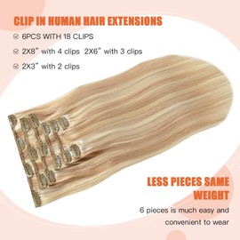 UGOTRAYS Clip in Hair Extensions Real Human Hair Strawberry Blonde to Bleach Blonde Human Hair Extensions 15 Inch Straight Double Weft Remy Hair Clip in Human Hair 70g 7pcs #12p613
