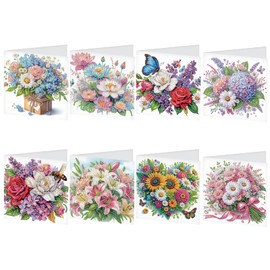 TDFERAN 8 Packs DIY Mosaic Kits for Adults Flowers Diamond Painting Cards Holiday Valentines Day Craft Making Kit Diamond Art with Envelopes Diamond for Birthday Thanksgiving Day All Occasion Card