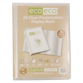 eco-eco A5 Size 50% Recycled 80 Pocket Clear Presentation Display Book, Storage Case Portfolio Art Folder with Plastic Sleeves, eco149