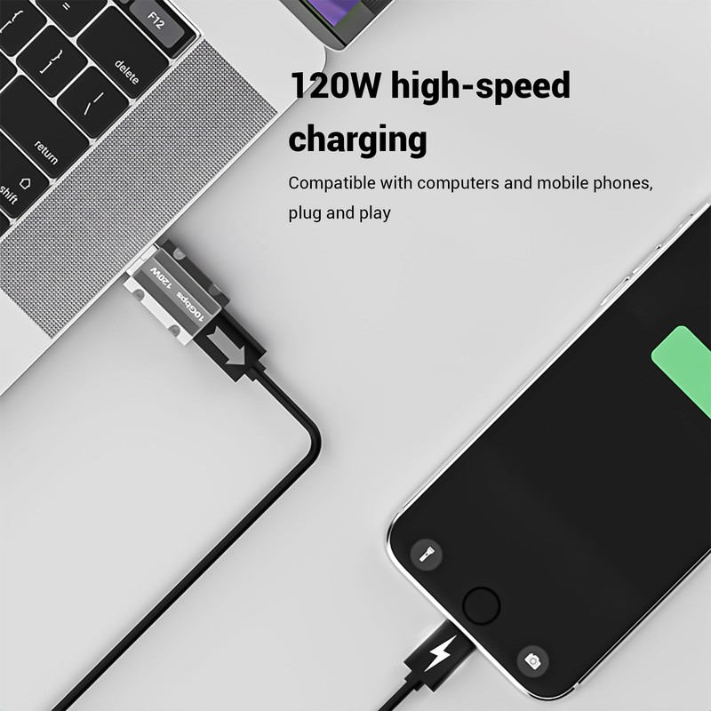 YIMATEECO 120 W Lightning Adapter USB-A to Type-C Adapter Grey
