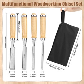 Chisel Set for Wood Chisel Set for Wood Wood Chisel 4-Piece 6 12 19 24 mm Wooden Handles and Ergonomic Impact Cap Sharp Bar Wood Tool Woodturning Chisel (4-Piece 6 12 19 24 mm)