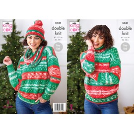 King Cole Ladies DK Knitting Pattern Easy Knit Round or Polo Neck Sweater Cowl & Hat (5941), Multi, 32'' - 50''