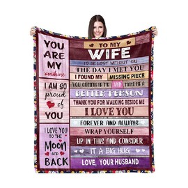 eBoutik - "To My Wife Gift Poem Love Letter Blanket From Husband/Wife - I Love You Letter Printed Warm Throw For Romantic, Birthday or Anniversary (130cm x 150cm)