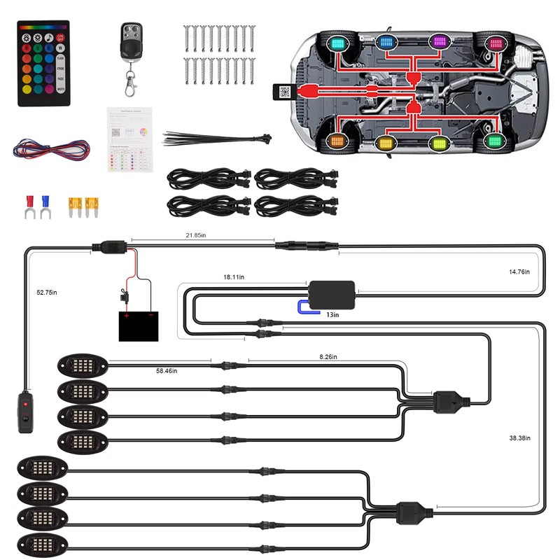 8 Pods RGB LED Rock Lights for Jeeps Trucks Golf