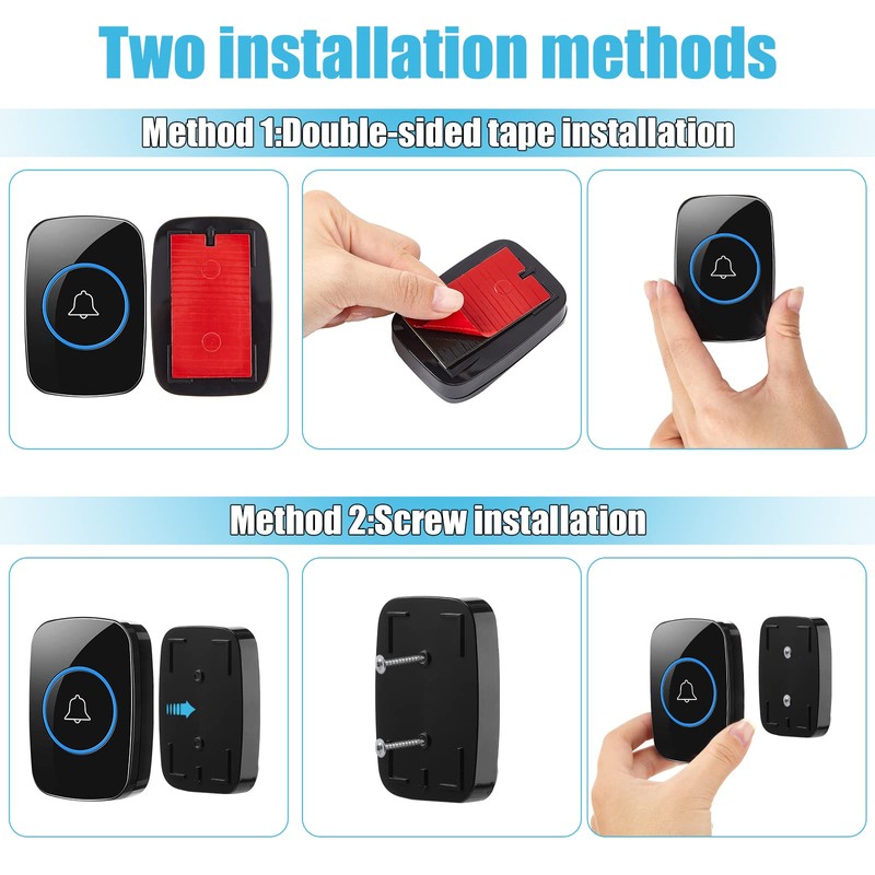 Fabbay 8 Wireless Doorbell, Waterproof Door Bell Button Kit 4