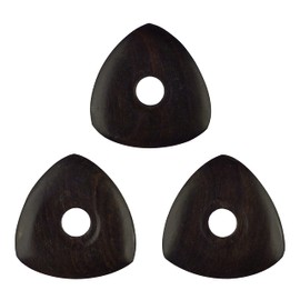 Ebony Wood Guitar Or Bass Pick - 4.0 mm Ultra Heavy Gauge - 346 Contoured Triangle With Grip Hole Shape - Natural Finish Handmade Specialty Exotic Plectrum - 3 Pack