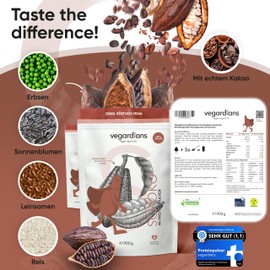 vegardians Vegardians veganes Protein Pulver Schoko 900g - vegan Protein laktosefrei, glutenfrei & ohne k1nstliche Aromen - Premium Schoko Proteinpulver made in Germany