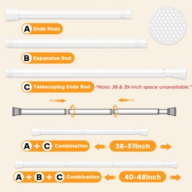 Fvonzn 2PCS White Tension Rods for Windows 28 to 48 Inch,No Slip Tension Curtain Rod Adjustable Curtain Rods Spring Curtains Rod No Drill Spring Loaded Curtains Rods for Closet, Window, Doorway